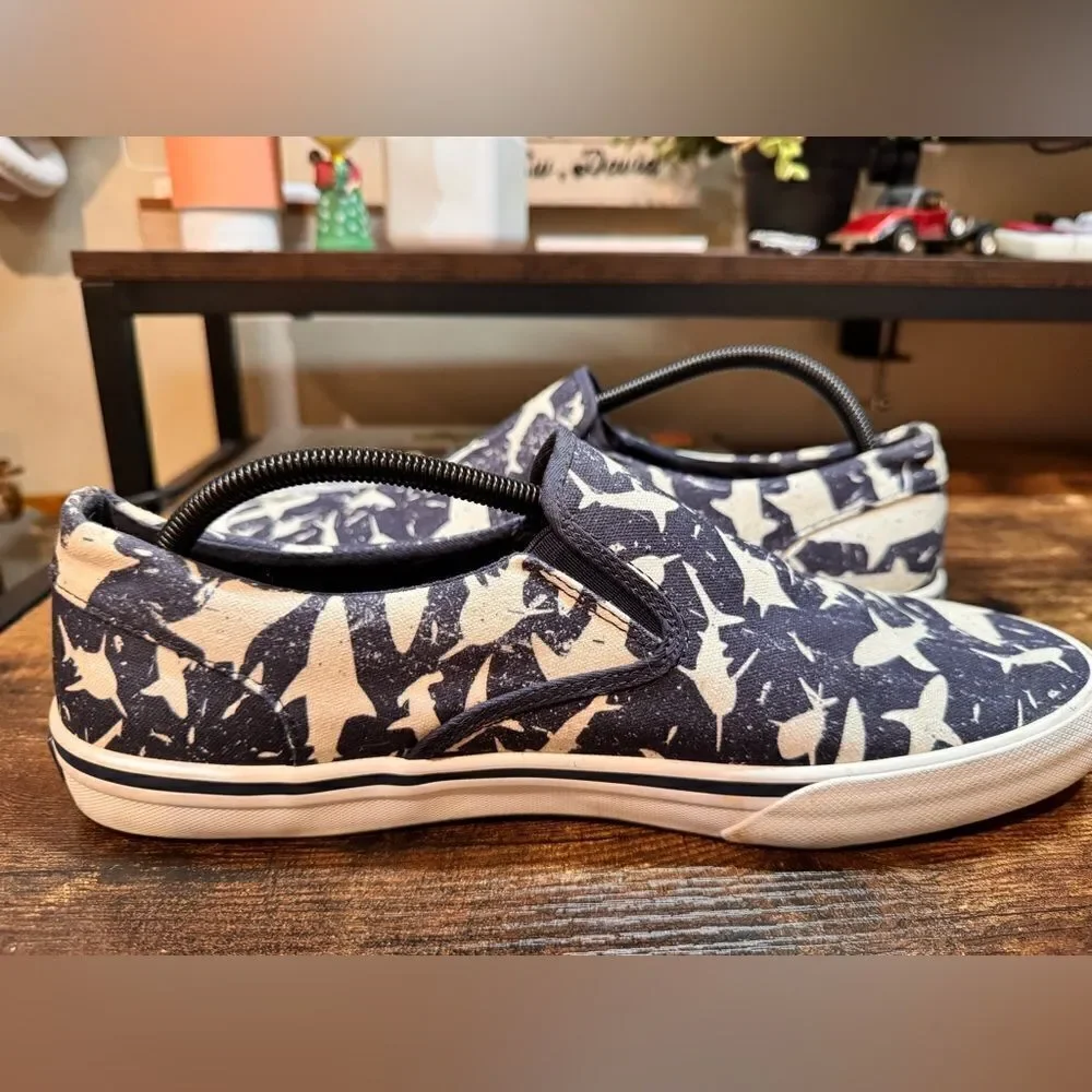Sperry Navy Shoes w/ White Shark designs slip on size 11.5‎